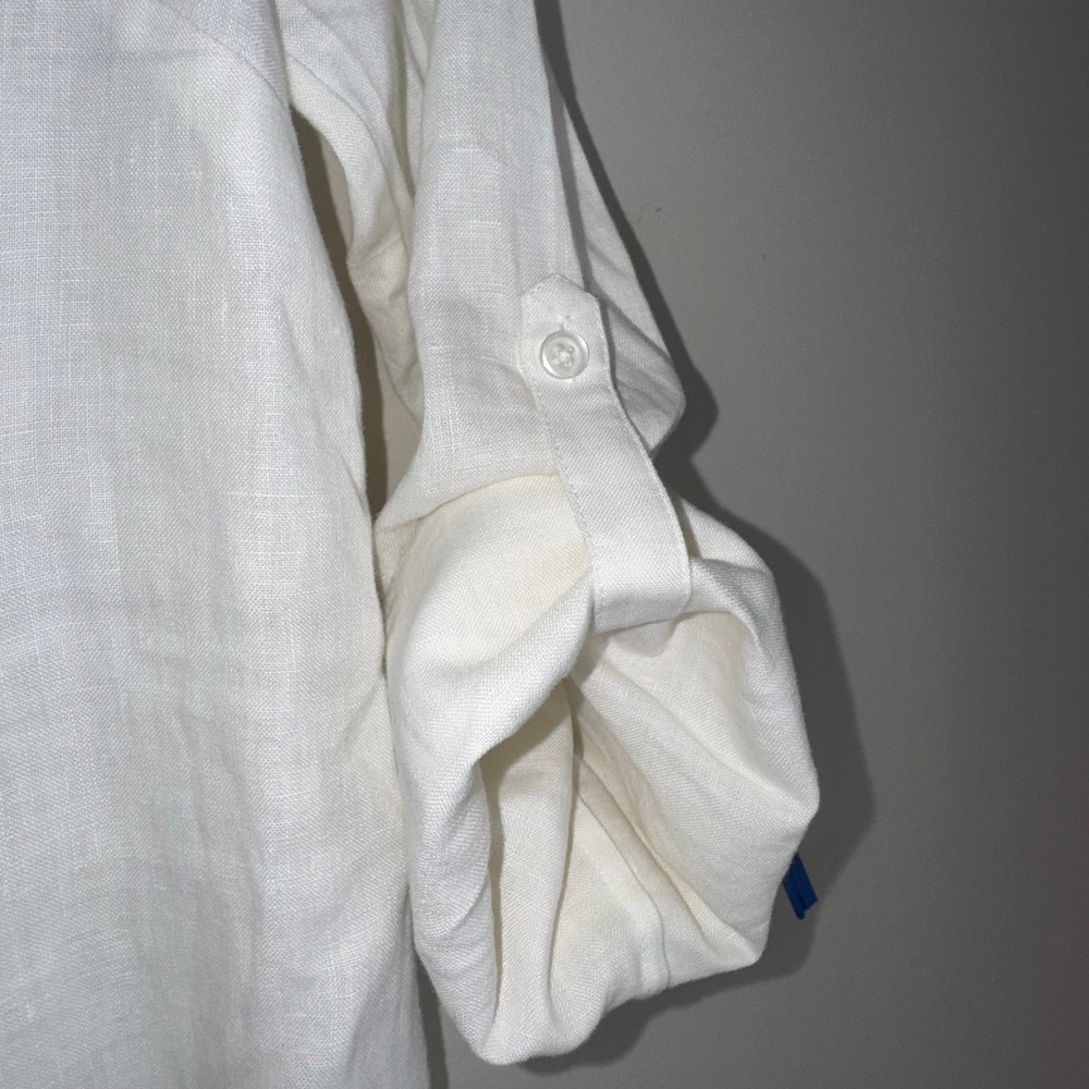 Boden White 100% Linen Ruffle Front Roll Tab Sleeve Blouse Womens US 6 UK 10 - Picture 8 of 14